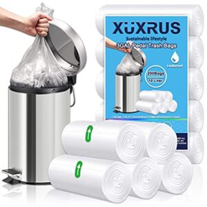 XUXRUS Small Trash Bags 3 Gallon, White Garbage Bags for Bathroom,Kitchen,Office,Bedroom,200 Counts Fit 8~10 Liter Wastebasket Trash Can