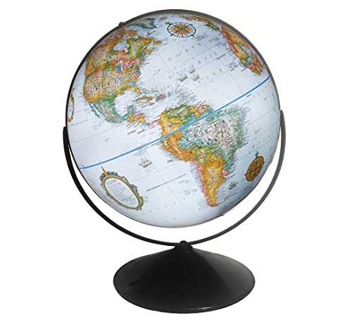 Replogle Eureka 16 inch desktop globe with up to date blue ocean raised relief map and full swing gyromatic assembly