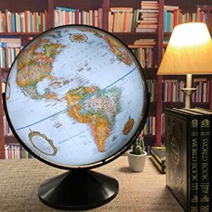 Replogle Eureka 16 inch desktop globe with up to date blue ocean raised relief map and full swing gyromatic assembly