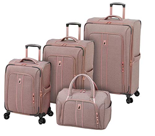 LONDON FOG Newcastle Softside Expandable Spinner Luggage, Rose Charcoal Herringbone, Checked-Large 28-Inch