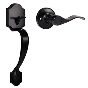 home improvement direct camelot trim lower half handleset, flat black entry door handle with accent wave door lever for electronic keypad with drop interior left handed lever