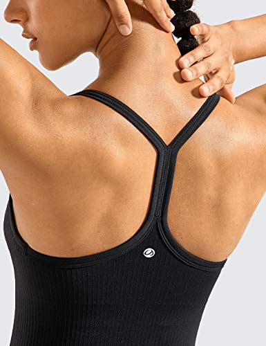 CRZ YOGA Seamless Workout Tank Tops for Women Racerback Athletic Camisole Sports Shirts with Built in Bra Black Medium