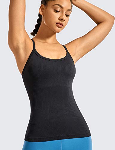 CRZ YOGA Seamless Workout Tank Tops for Women Racerback Athletic Camisole Sports Shirts with Built in Bra Black Medium