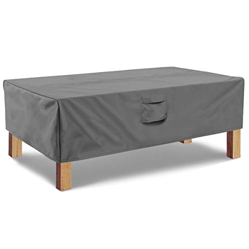 Vailge Rectangular Coffee Table Cover - Outdoor Lawn Patio Furniture Covers with Padded Handles and Durable Hem Cord - Heavy Duty and Waterproof,Fits Large Rectangular Coffee Table (Grey)