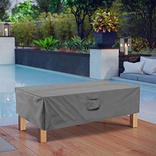 Vailge Rectangular Coffee Table Cover - Outdoor Lawn Patio Furniture Covers with Padded Handles and Durable Hem Cord - Heavy Duty and Waterproof,Fits Large Rectangular Coffee Table (Grey)