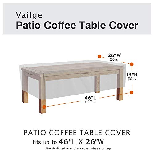 Vailge Rectangular Coffee Table Cover - Outdoor Lawn Patio Furniture Covers with Padded Handles and Durable Hem Cord - Heavy Duty and Waterproof,Fits Large Rectangular Coffee Table (Grey)