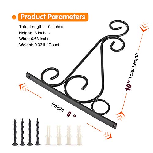 KABB Pack of 2 Black Iron Outdoor Hanging Brackets Wall Hooks for Bird Feeder Lanterns Wind Chimes with Screws