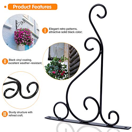 KABB Pack of 2 Black Iron Outdoor Hanging Brackets Wall Hooks for Bird Feeder Lanterns Wind Chimes with Screws