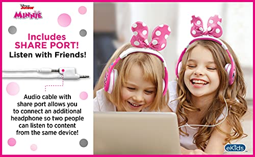 Minnie Mouse Kids Headphones for Kids Adjustable Stereo Tangle-Free 3.5Mm Jack Wired Cord Over Ear Headset for Children Parental Volume Control Safe for School Home & Travel Packaging