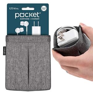 pocket for earphone and charger snap & store padded accessory travel pouch for airpods pro, earbuds in grey