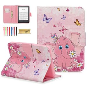 kindle 10th gen 2019 case, dteck slim fit premium pu leather folio case with card holder/pocket soft back cover for all-new kindle 10th generation 2019 release - butterfly elephant