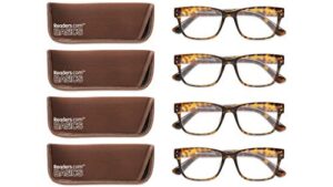 readers readers.com fully magnified reading glasses: the mcnealy - 4 pairs, classic rectangle for women and men - tortoise, 1.25
