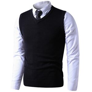 ltifone black sweater vest for men，business slim fit mens sweater v neck，big and tall pullover sleeveless sweaters(4xl)