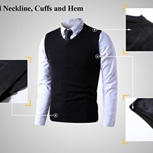 LTIFONE Black Sweater Vest for Men，Business Slim Fit Mens Sweater V Neck，Big and Tall Pullover Sleeveless Sweaters(4XL)