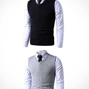 LTIFONE Black Sweater Vest for Men，Business Slim Fit Mens Sweater V Neck，Big and Tall Pullover Sleeveless Sweaters(4XL)