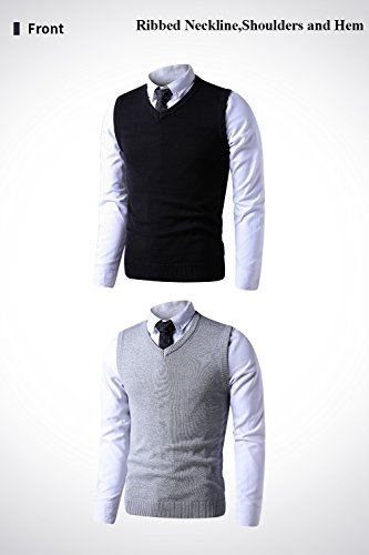 LTIFONE Black Sweater Vest for Men，Business Slim Fit Mens Sweater V Neck，Big and Tall Pullover Sleeveless Sweaters(4XL)