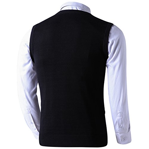 LTIFONE Black Sweater Vest for Men，Business Slim Fit Mens Sweater V Neck，Big and Tall Pullover Sleeveless Sweaters(4XL)