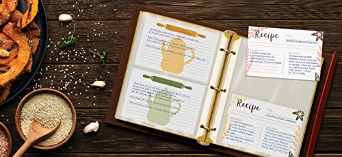 Recipe Card Page Protectors, 50 Count, 4 x 6 inch Pockets, 2 Pockets Per Page, (for 8.5"x 9.5" Binders),by Better Kitchen Products, Recipe Book Pocket Page Refill Sheets, Side Margin Loading,