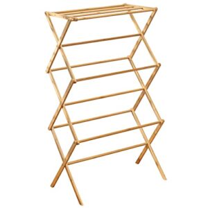 mDesign Bamboo Tall Vertical Portable, Collapsible, Foldable Laundry Drying Rack - for Laundry Room, Bathroom, Kitchen - to Dry Clothes, Towels - Echo Collection - Natural