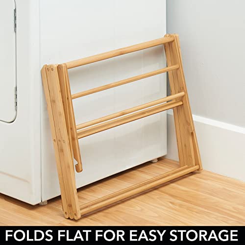 mDesign Bamboo Tall Vertical Portable, Collapsible, Foldable Laundry Drying Rack - for Laundry Room, Bathroom, Kitchen - to Dry Clothes, Towels - Echo Collection - Natural