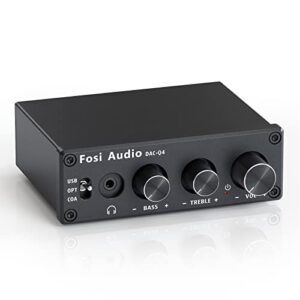 fosi audio q4 headphone amplifier mini stereo dac 24-bit 192 khz usb optical coaxial to rca aux digital-to-analog audio converter adapter for home desktop powered active speakers