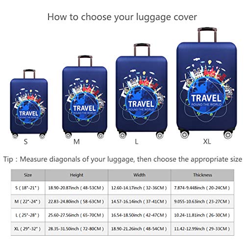 TRAVEL KIN Thickened Luggage Cover ，Washable Travel Gear Cover，18/24/28/32 Inch Suitcase Spandex Protective Cover (M(22"-24" luggage), TRAVEL)