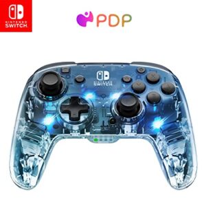 pdp afterglow led wireless deluxe gaming controller - licensed by nintendo for switch and oled - rgb hue color lights - see through gamepad controller - paddle buttons