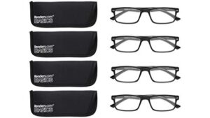 readers readers.com fully magnified reading glasses: the cordon - 4 pairs, classic rectangle for women and men - black, 2.50