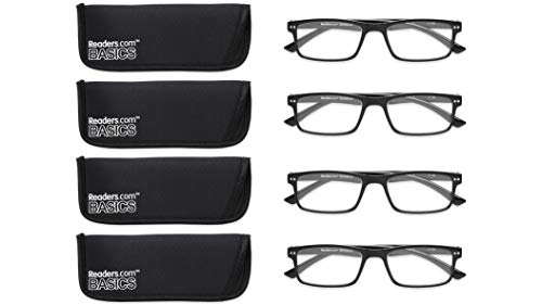 Readers Readers.com Fully Magnified Reading Glasses: The Cordon - 4 Pairs, Classic Rectangle for Women and Men - Black, 2.50