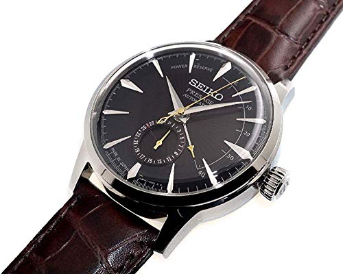 SEIKO PRESAGE Power Reserve"Black Cat Martini" Brown Dial Leather Watch SSA393J1