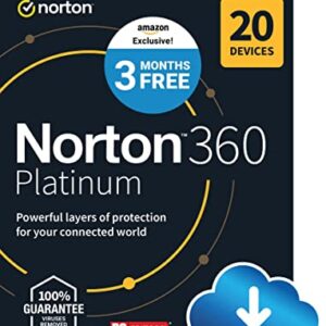 Norton 360 Platinum 2023, Antivirus software for 20 Devices with Auto Renewal - 3 Months FREE - Includes VPN, PC Cloud Backup & Dark Web Monitoring [Download]