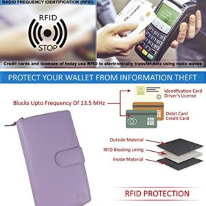 Mou Meraki Women RFID Blocking Real Leather Wallet-Clutch For Women-Shield Against Identity Theft (LAVENDER)