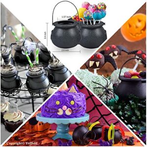 YoHold Plastic Cauldron, Mini Black Witch Cauldron, Candy Cauldron Kettles for Halloween, St Patrick's Day, Wizard Theme Party Decorations, 1 Dozen(12PCS), Black