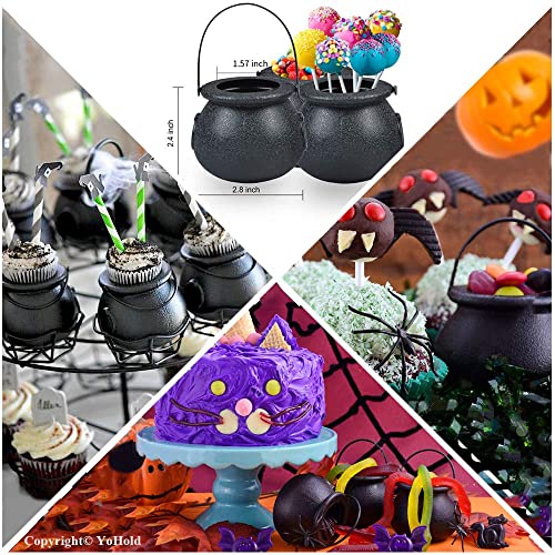 YoHold Plastic Cauldron, Mini Black Witch Cauldron, Candy Cauldron Kettles for Halloween, St Patrick's Day, Wizard Theme Party Decorations, 1 Dozen(12PCS), Black