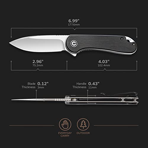CIVIVI Elementum Folding Pocket Knife D2 Satin 2.96" Blade, Wood Handles C907D (Black Ebony Wood)
