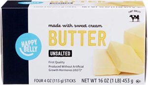 amazon brand - happy belly unsalted butter sticks, 16 oz. (4 four oz. sticks)