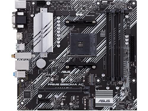 ASUS Prime B550M-A AC AMD AM4 (3rd Gen Ryzen™) Micro ATX Motherboard (PCIe 4.0, WiFi, ECC Memory, 1Gb LAN, HDMI 2.1/D-Sub, 4K@60HZ, Addressable Gen 2 RGB Header and Aura Sync)