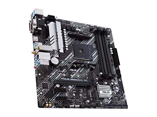 ASUS Prime B550M-A AC AMD AM4 (3rd Gen Ryzen™) Micro ATX Motherboard (PCIe 4.0, WiFi, ECC Memory, 1Gb LAN, HDMI 2.1/D-Sub, 4K@60HZ, Addressable Gen 2 RGB Header and Aura Sync)