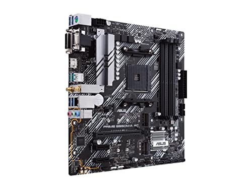 ASUS Prime B550M-A AC AMD AM4 (3rd Gen Ryzen™) Micro ATX Motherboard (PCIe 4.0, WiFi, ECC Memory, 1Gb LAN, HDMI 2.1/D-Sub, 4K@60HZ, Addressable Gen 2 RGB Header and Aura Sync)