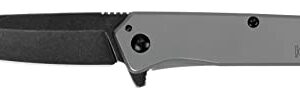 Kershaw Misdirect Pocketknife; 2.9 in. 4Cr13 Black-Oxide Blackwash Finish Blade, Stainless Steel Stonewash Finish Handle Equipped with SpeedSafe Assisted Opening, Flipper and Frame Lock (1365)