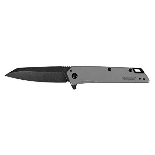 Kershaw Misdirect Pocketknife; 2.9 in. 4Cr13 Black-Oxide Blackwash Finish Blade, Stainless Steel Stonewash Finish Handle Equipped with SpeedSafe Assisted Opening, Flipper and Frame Lock (1365)