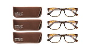 readers readers.com fully magnified reading glasses: the mcnealy - 3 pairs, classic rectangle for women and men - tortoise, 1.75