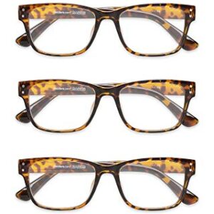 Readers Readers.com Fully Magnified Reading Glasses: The McNealy - 3 Pairs, Classic Rectangle for Women and Men - Tortoise, 1.75