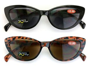 v.w.e. 2 pairs women cateye black tortoise reading sunglasses - outdoor cat eye readers (1 black 1 tortoise, 2.75)