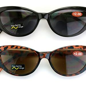 V.W.E. 2 Pairs Women Cateye Black Tortoise Reading Sunglasses - Outdoor Cat Eye Readers (1 Black 1 Tortoise, 2.75)