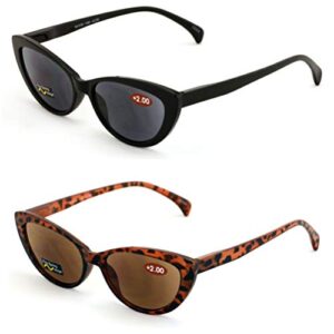 V.W.E. 2 Pairs Women Cateye Black Tortoise Reading Sunglasses - Outdoor Cat Eye Readers (1 Black 1 Tortoise, 2.75)