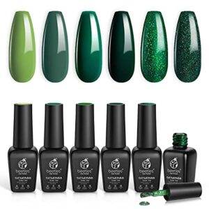beetles carnival evergreen gel nail polish set - 6 pcs glitter green sparkle kit soak off lamp avocado dark art design gifts for women