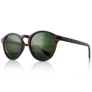 sungait women's classic vintage round polarized sunglasses retro style uv400(amber frame(matte finish)/green lens) k166hupokmolv