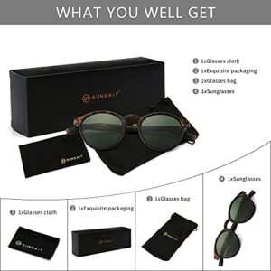 SUNGAIT Women's Classic Vintage Round Polarized Sunglasses Retro Style UV400(Amber Frame(Matte Finish)/Green Lens) K166HUPOKMOLV