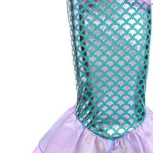 Joy Join Little Girls Princess Mermaid Costume for Girls Dress Up Party with Wig,Crown, Mace 6-7 Years